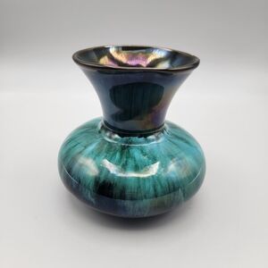 Vintage Blue Mountain Pottery Vase 5x5 MCM Drip Glaze Cobalt Blue Iridescent BMP